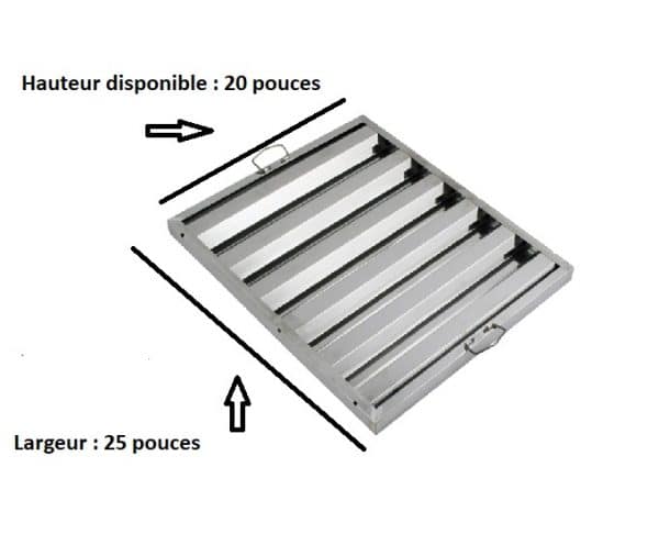 filtre de hotte cuisine commerciale en acier inox 25 pouces de largeur