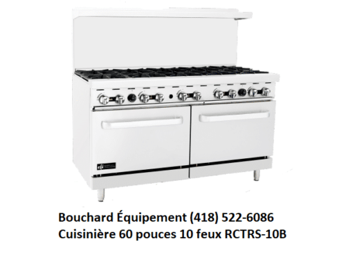 Cuisinière commerciale au gaz 60 pouces 10 brûleurs 60 pouces RCTRS-10B. Disponible au gaz propane ou au gaz naturel