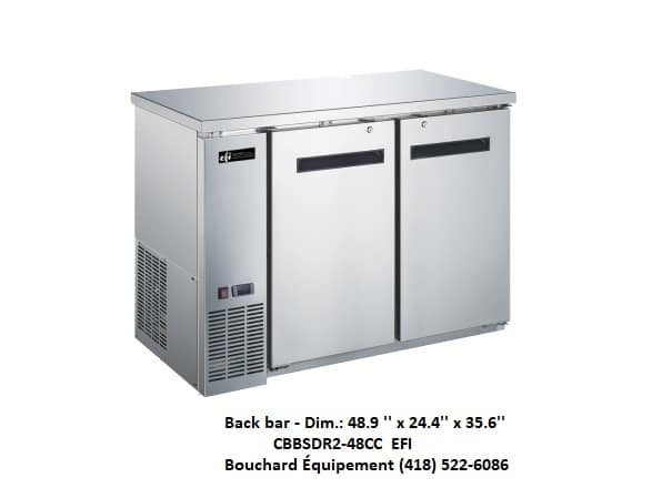 Back bar 48 pouces tout en acier inox CBBSDR2-48CC EFI, Réfrigérateur de bar compact peu profond, de 24 pouces.