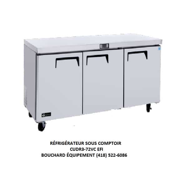 réfrigérateur sous comptoir 72 pouces CUDR3-72VC, meuble sous comptoir réfrigéré 6 pieds 3 portes peut servir aussi ilot de travail réfrigéré
