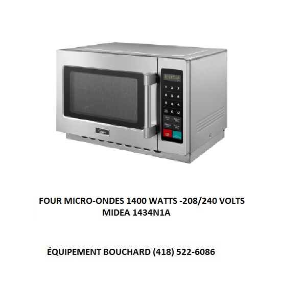 Four micro-ondes commercial moyen volume 1400 watts Midea 1434N1A 208 240 volts prise Nema 6-20P idéal pour cuisine professionnelle ou de restaurant