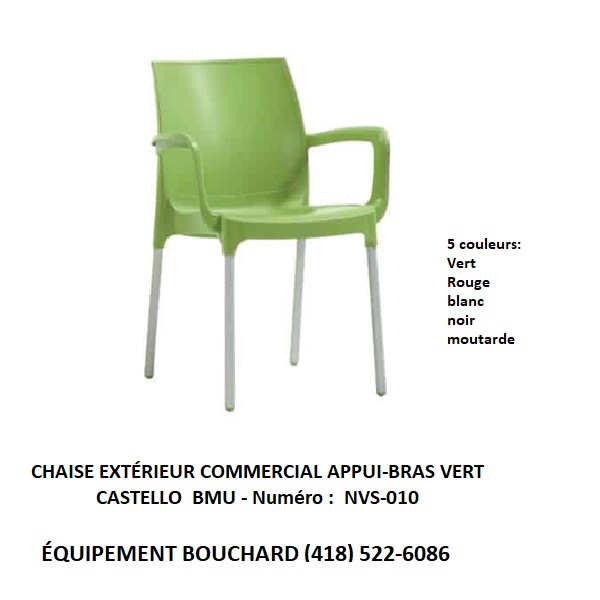 Chaise extérieur avec appui-bras pour terrasse NVS-010 Castello Bum disponible dans le vert, le rouge, le blanc, le noir ou couleur moutarde