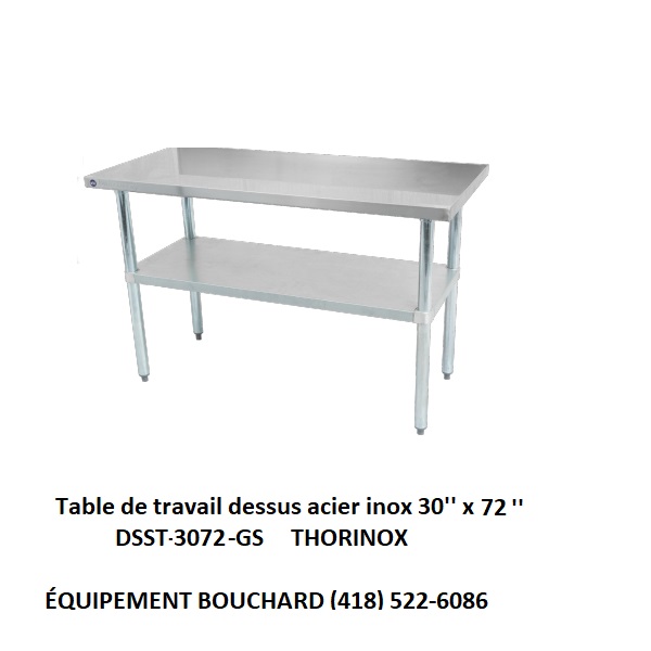 Table de travail en acier inox avec tablette en acier galvanisé 30 x 72 x 34 DSST-3072-GS Thorinox