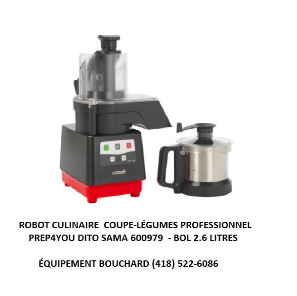 Robot culinaire coupe-légumes Prep4you Dito Sama 600979 bol de 2.6 litres en acier inox avec une chute pour couper, trancher, raper et cuber les légumes et aliments performant polyvalent et facile à transporter